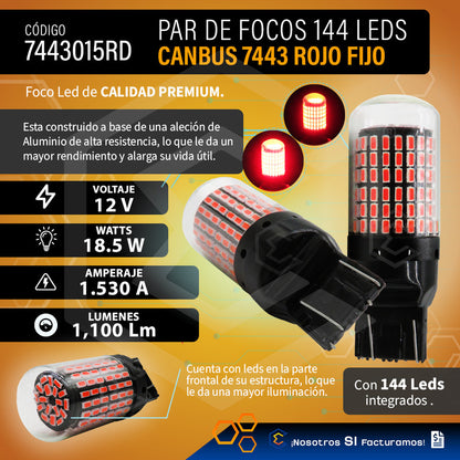 Par Focos 7443 T20 144 Leds Canbus Cristal Cuartos Stop 12v
