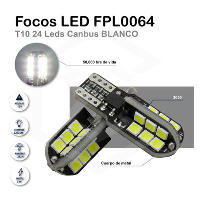 Par De Focos Pellizco T10 24 Leds Canbus 3030 Alta Potencia