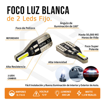 Kit 10 Focos Pellizco 2 Leds Canbus T10 W5w 12v Alto Brillo