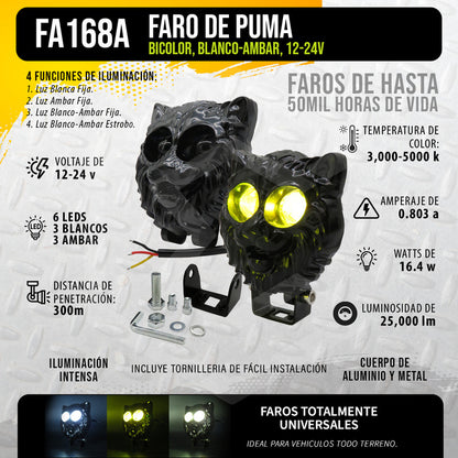 Par De Faros 6 Leds 2 Lupas Bicolor Fijo Estrobo Puma 12-24v