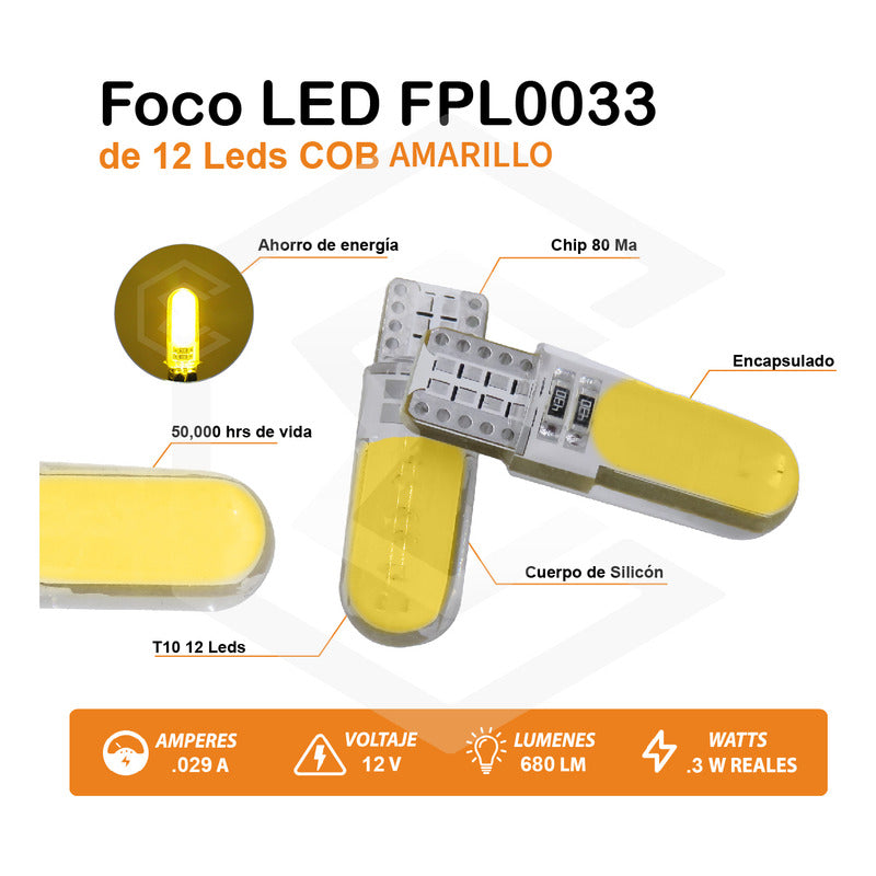 Par De Focos De Pellizco T10 12 Leds Cob Chip 80 Ma 12v