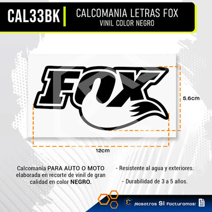 Calcomanía Fox Zorro Negro Letras Sticker Vinil Auto 12cm