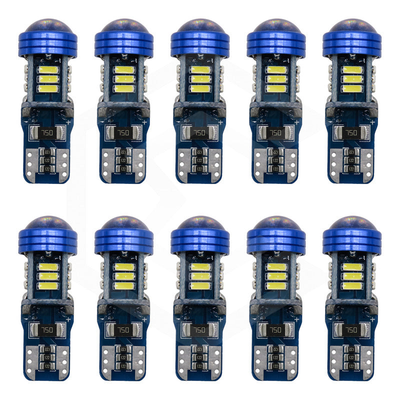 Kit 10 Focos De Pellizco T10 15 Led Canbus Con Lupa 4010 12v