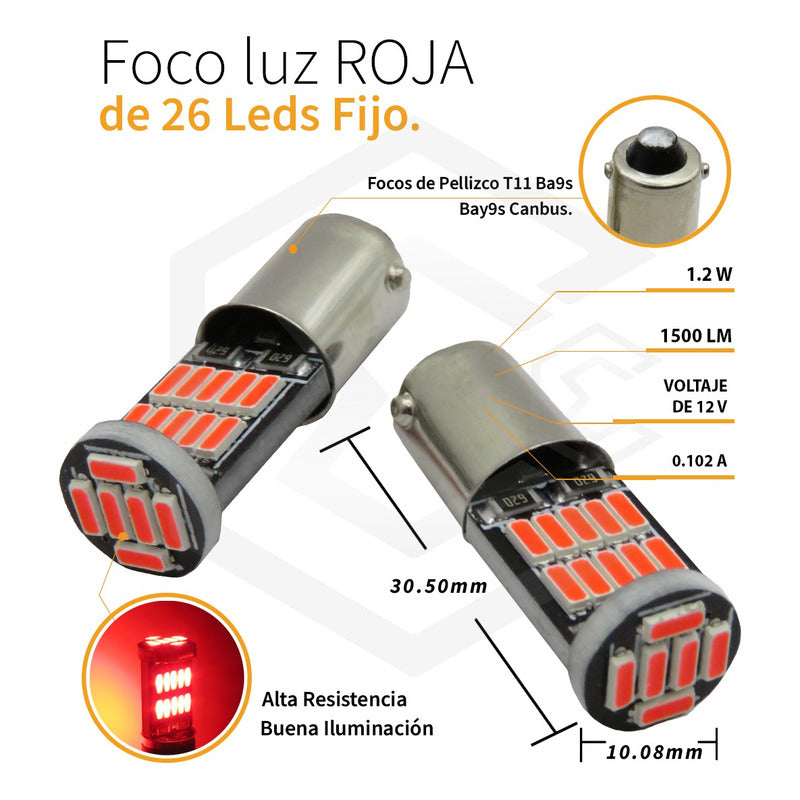 Par De Foco Pellizco 26 Led T11 Ba9s Bay9s Canbus 12v
