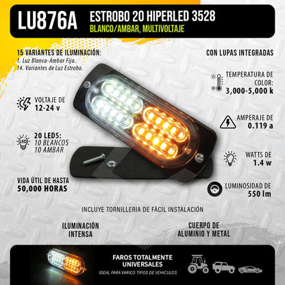 Faro Universal 20 Hiperled 3528 Estrobo 15 Funciones 12-24v