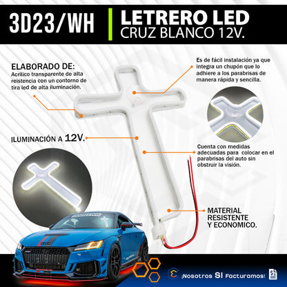 10 Figura Cruz Led Luz Neon Parabrisa Chupón Grande 26cm 12v