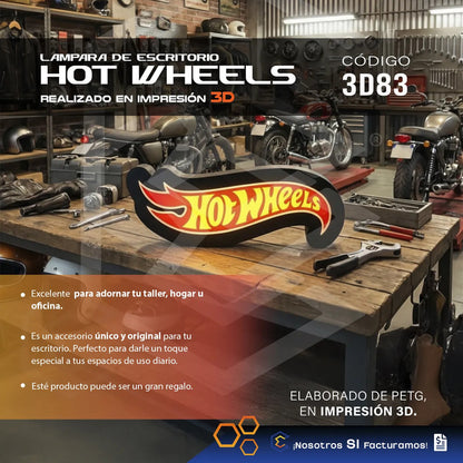 Lampara Led Hot Wheels Escritorio Decoración 30cm 3d Petg Negro