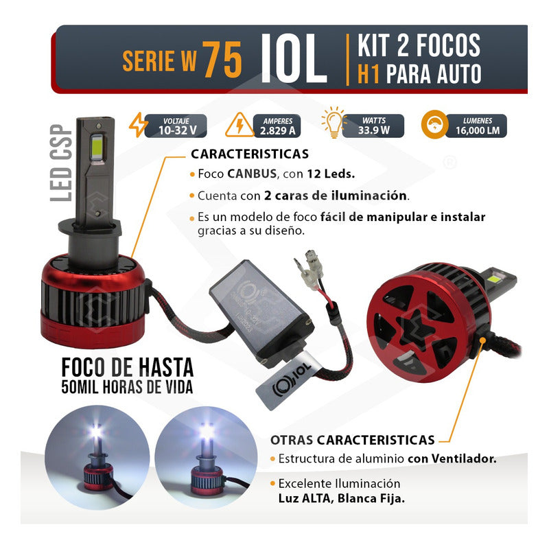 Kit 2 Focos Led H1 Csp Canbus Ventilador Alta Baja 16000lm H1