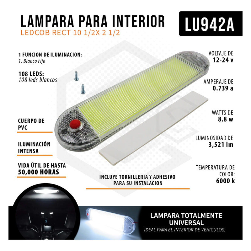 Plafón Lámpara Interior Universal Led Cob Auto Camión 12-24v