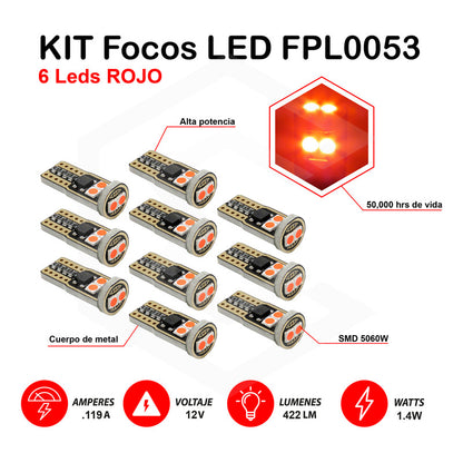 Kit 10 Foco Pellizco T10 Canbus W5w 194 168 2825  No Error 9