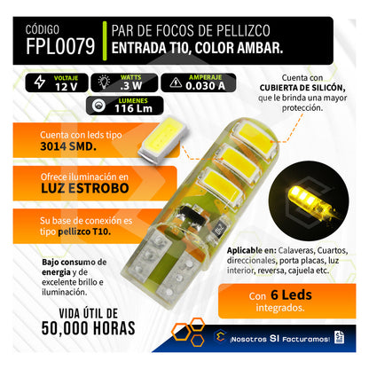 Kit 10 Focos De Pellizco 6 Leds Smd T10 Gel Luz Estrobo 12v