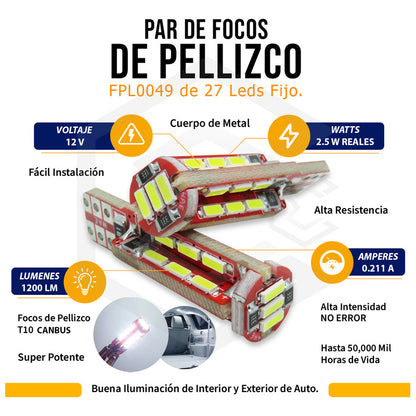 Kit 10 Focos De Pellizco T10 Canbus 27 Leds Super Potentes