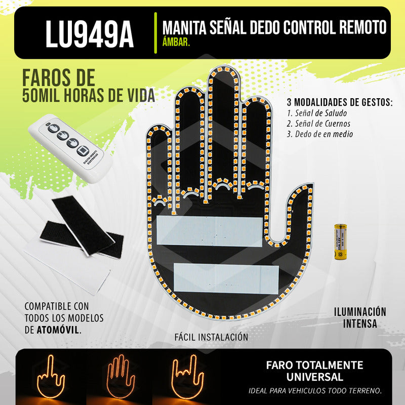 Señal De Mano Gesto Led Para Coche Con Control Remoto 12v Manita