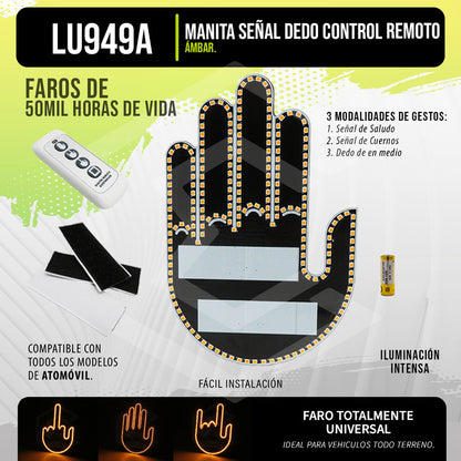 Señal De Mano Gesto Led Para Coche Con Control Remoto 12v Manita