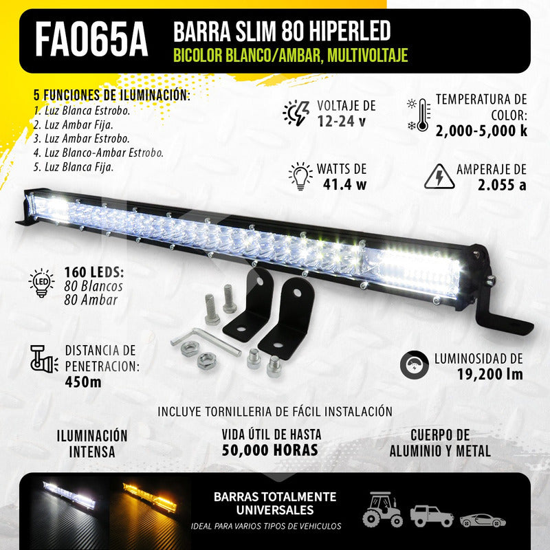 Barra Slim 160 Hiperled 25'' Blanco-ambar 5 Funciones 12-24v