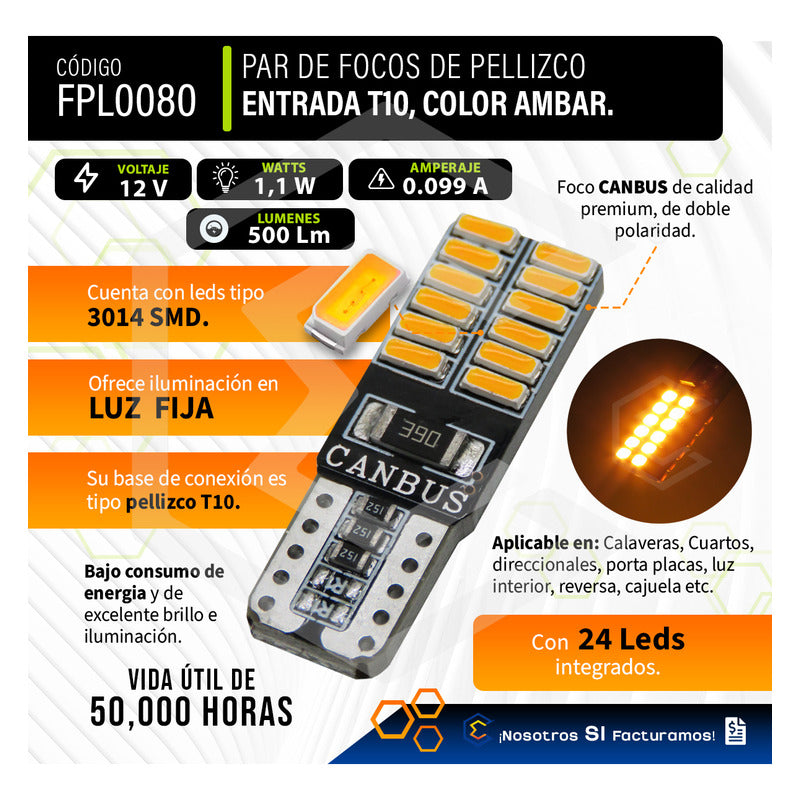 Kit 10 Focos Pellizco 24 Leds Con Canbus Alta Intensidad 12v