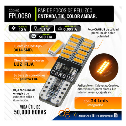 Kit 10 Focos Pellizco 24 Leds Con Canbus Alta Intensidad 12v