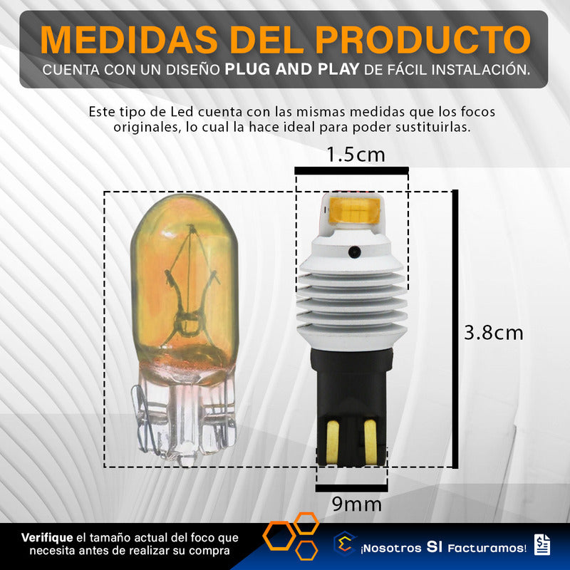 Par De Focos De Pellizco T10 12 Leds Csp Canbus 8.5w 10-60v