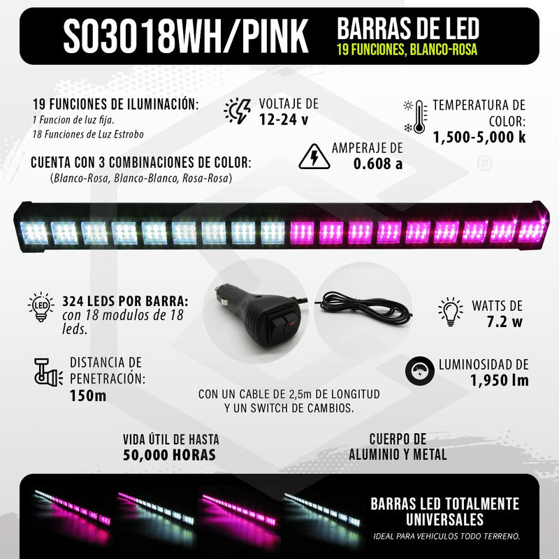 Barra 324 Led 19 Funciones 18 Módulos Bicolor Estrobo 12-24v
