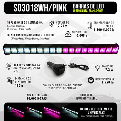 Barra 324 Led 19 Funciones 18 Módulos Bicolor Estrobo 12-24v