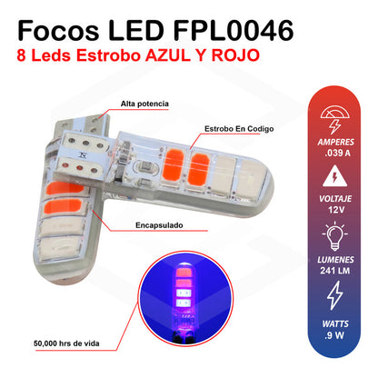 Kit 5 Pares Focos De Pellizco T10 8 Leds Estrobo En Codigo
