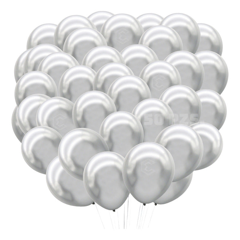Bolsa 50 Globos Plata Metálico #10 Fiestas Y Bodas Latex
