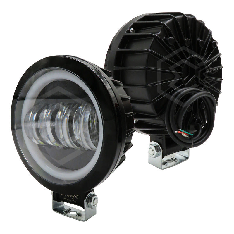 Par Faros Redondo 4 Hiper Lupa Ojo Ángel Gel Cob Estrobo