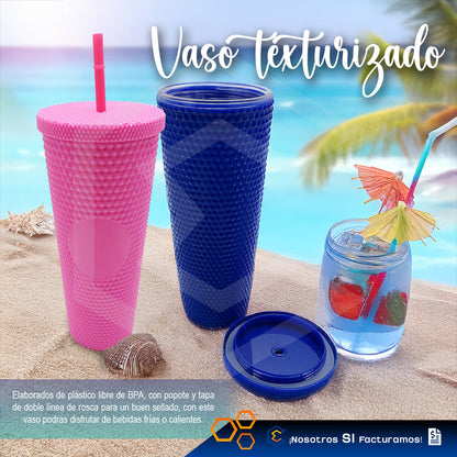 3 Termo Vaso Con Popote Studded Doble Pared Plástico 700ml