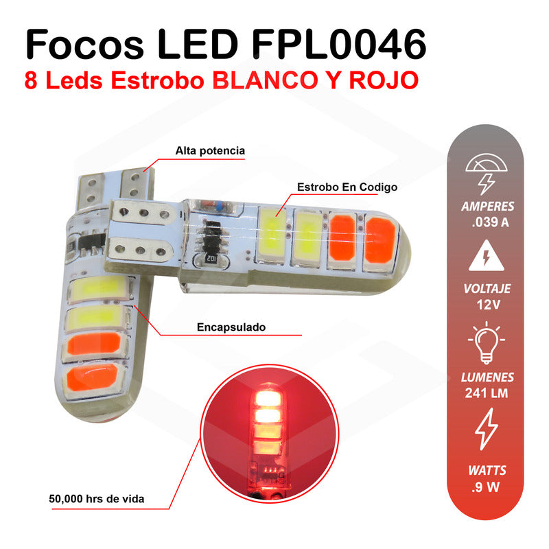 Kit 5 Pares Focos De Pellizco T10 8 Leds Estrobo En Codigo