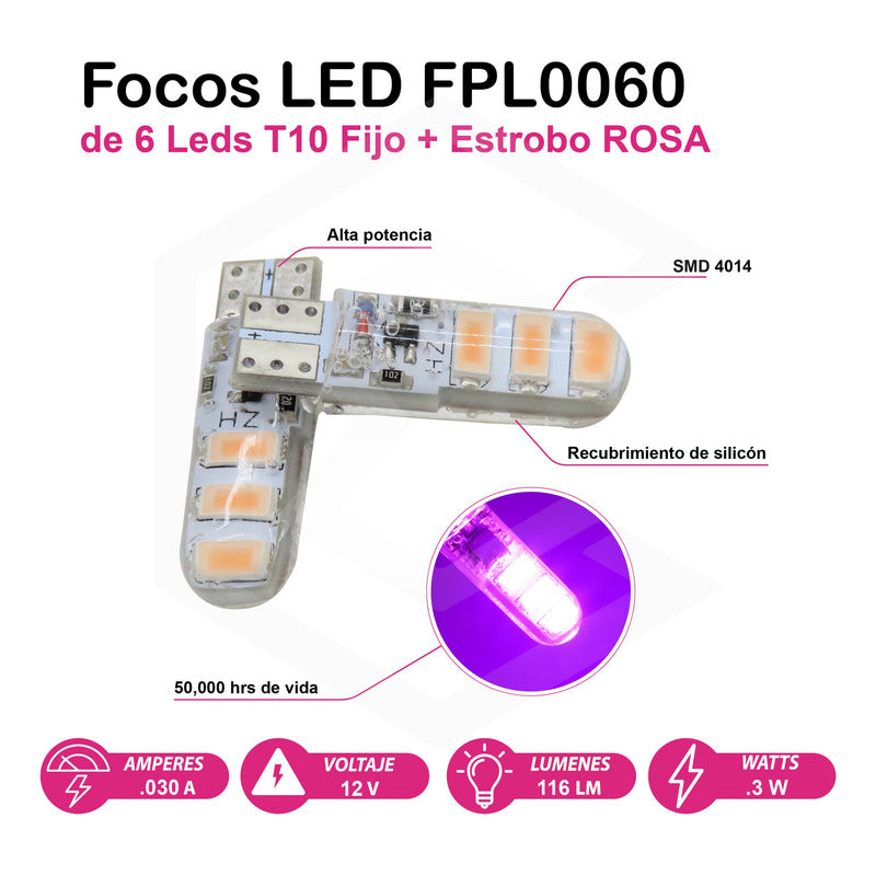 Kit 10 Focos Pellizco Gel T10 Fijo + Estrobo 6 Leds Canbus