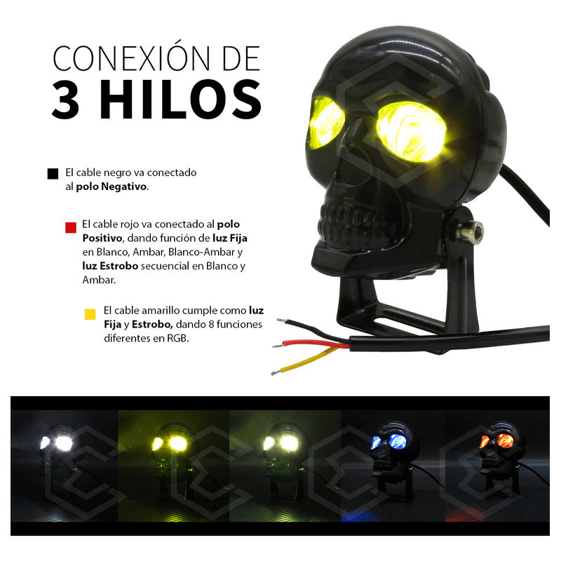 Par Faros 18 Leds 2 Lupas Rgb Calavera 12 Funciones 12-24v