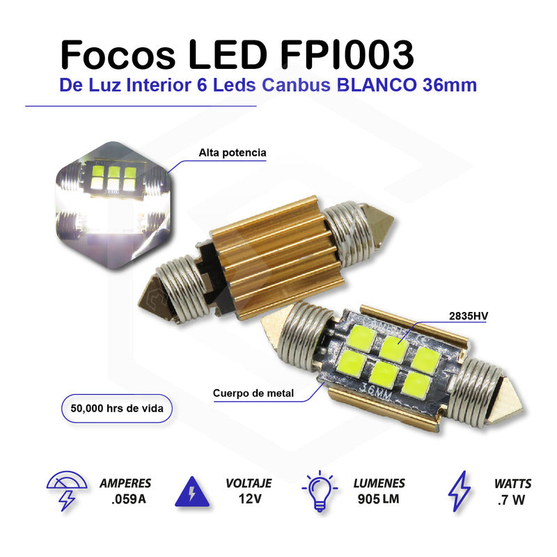 Kit 10 Focos Luz Interior 31 36 39 41 Mm 6 Leds Canbus 12v