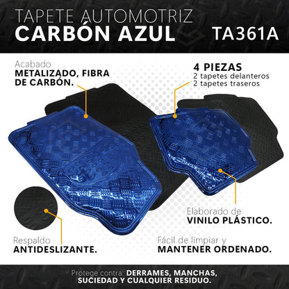 Tapete Metalizado Tipo Fibra De Carbón Auto Juego 4 Piezas