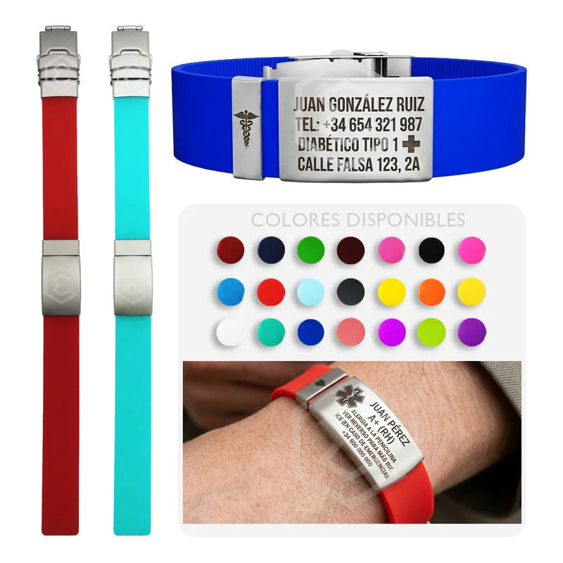 Kit 4 Pulsera Identificación Personalizada Emergencia Láser Mixto