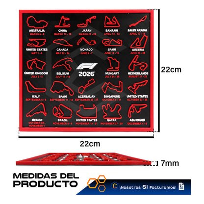 Cuadro Mapa Circuitos Pistas Formula 1 F1 Temporada 2026 Rojo Negro