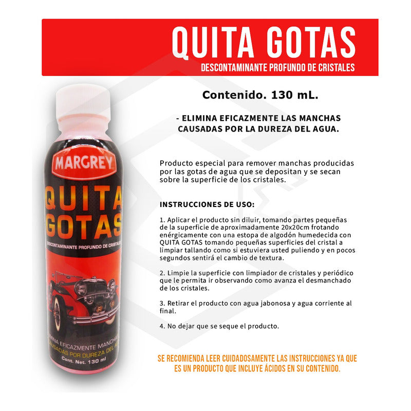 5 Quita Gotas Margrey Parabrisas Ventanales Vidrierias 130ml