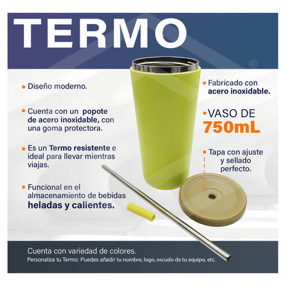 Termo Vaso Personalizado Nombre Logo Láser 750ml Acero Inox