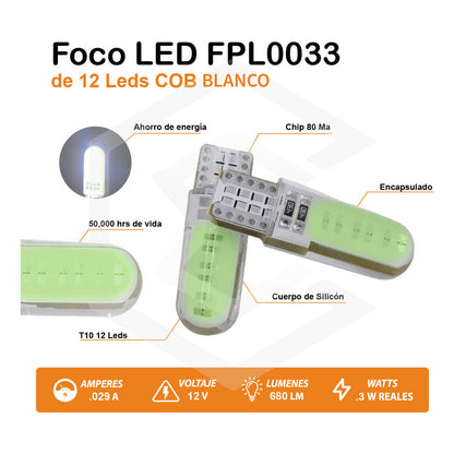 Par De Focos De Pellizco T10 12 Leds Cob Chip 80 Ma 12v