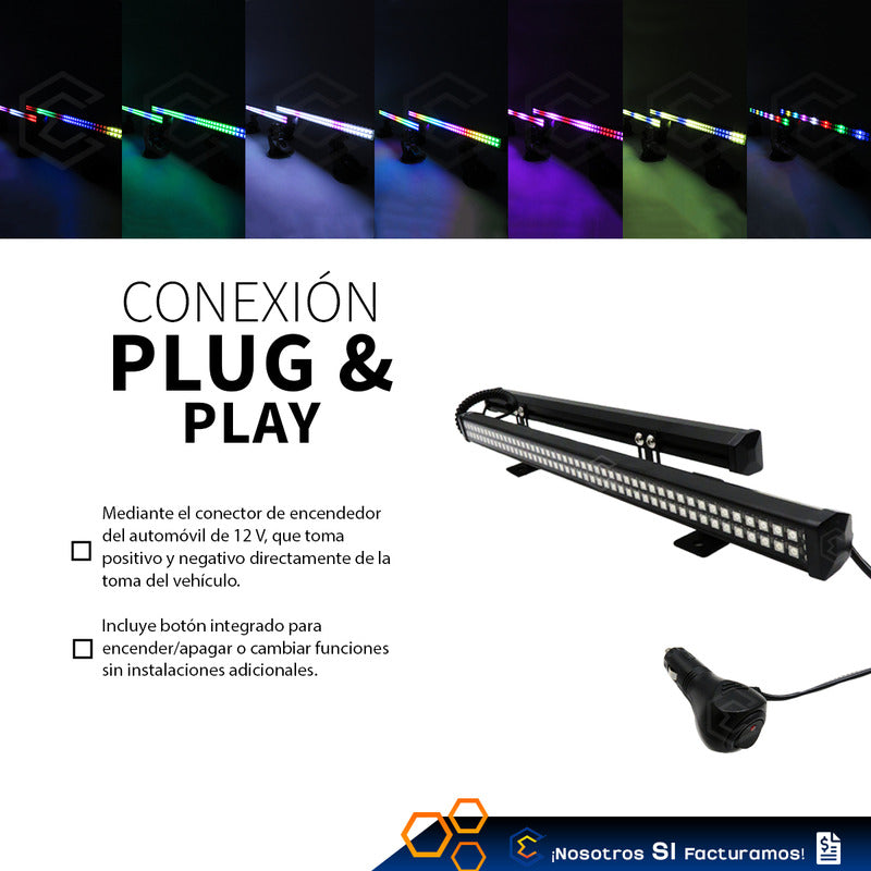 Barra 96 Leds Rgb Código Torreta 38cm C/ Ventosas 12w 10-30v