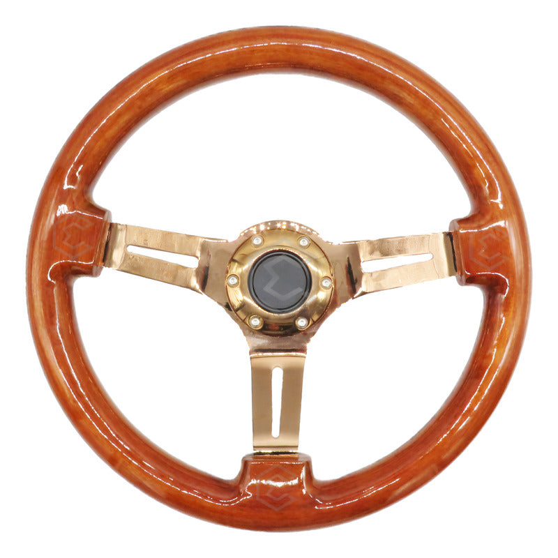 Volante De Madera Automotriz Universal Centro Oro Rosa 35cm