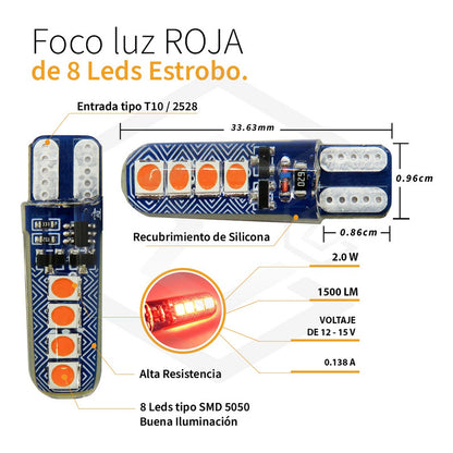 Kit 10 Focos Pellizco T10 8 Led Codigos 3 Funciones 12v T