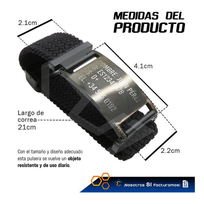 Pulsera Brazalete Identificación De Emergencia Grabado Láser Negro