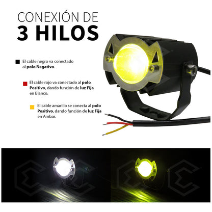 Par De Faros 6 Leds Con Lupa Bicolor 3 Funciones 11w 12-24v