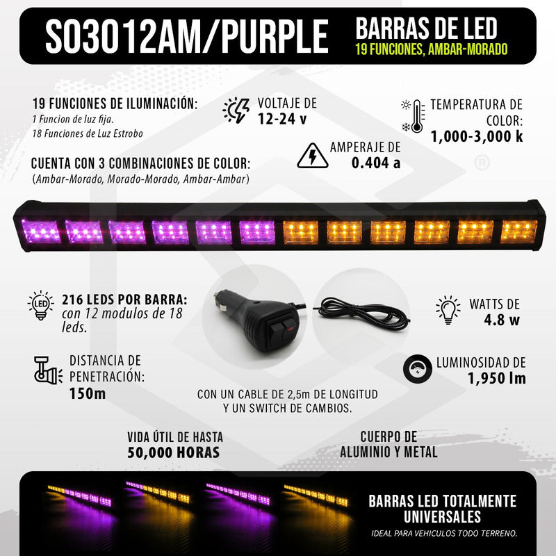 Barra 216 Led 19 Funciones 12 Módulos Bicolor Estrobo 12-24v