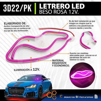 Figura Beso Led Luz Neon Parabrisas Chupón Grande 26cm 12v