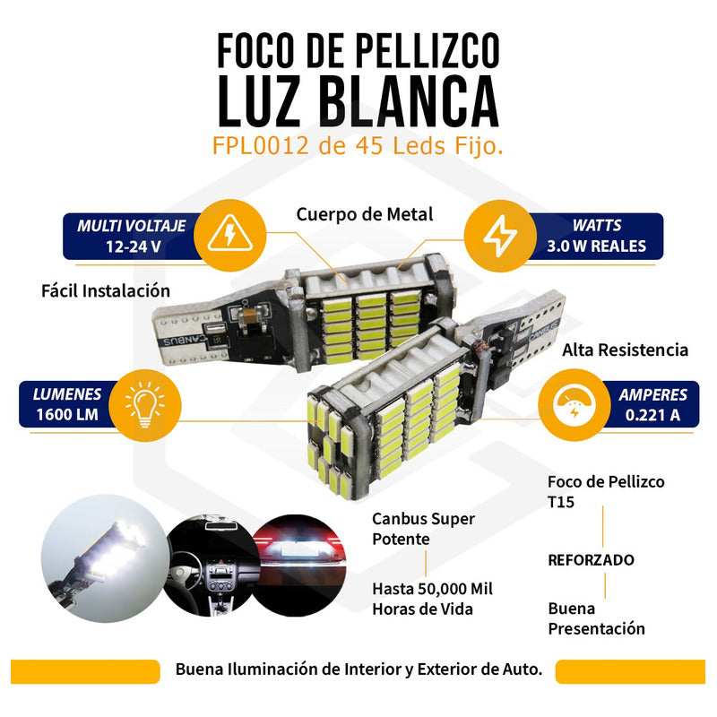 2 Foco De Pellizco Led T15 W16w T16 921 Canbus Para Reversa