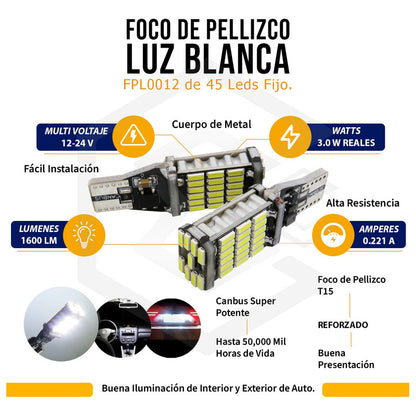 2 Foco De Pellizco Led T15 W16w T16 921 Canbus Para Reversa