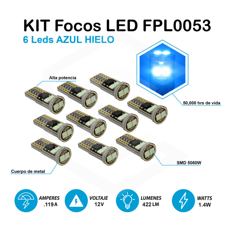 Kit 10 Foco Pellizco T10 Canbus W5w 194 168 2825  No Error 9