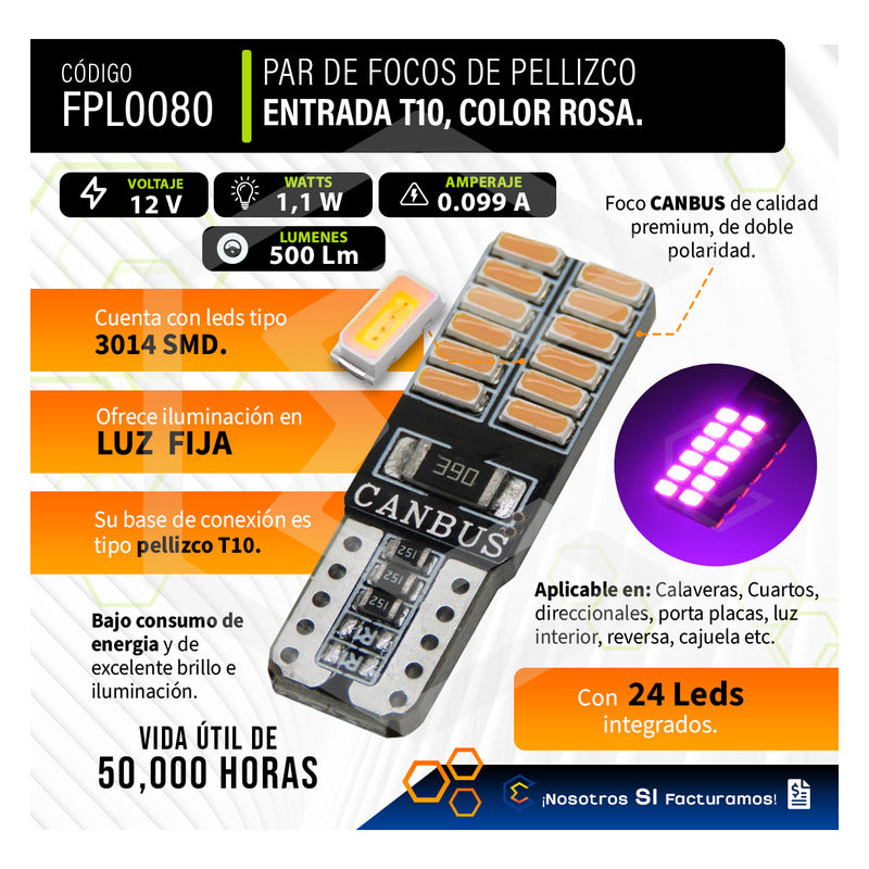 Kit 10 Focos Pellizco 24 Leds Con Canbus Alta Intensidad 12v