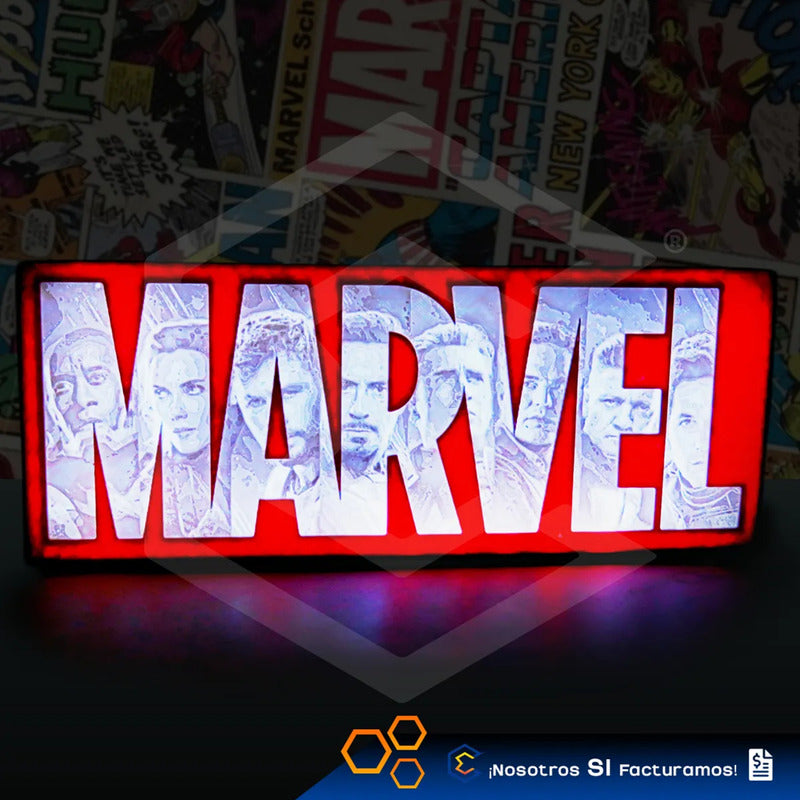 Lampara Led Marvel Letrero Relieve Decoración 25cm 3d Petg Rojo